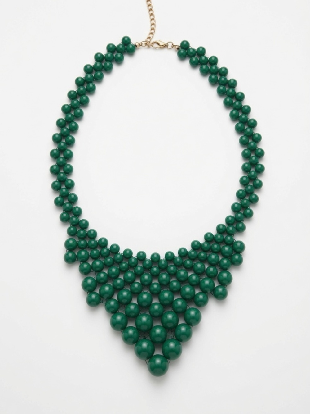 Green Resin Beaded Bib Statement Necklace – Gold Tone  Bold statement necklace f